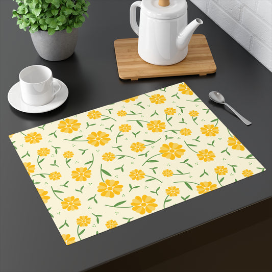 Floral Design Placemat, Yellow Flower Table Mat, Spring Decor, Kitchen or Dining Table Accessory, Perfect for Home, Gifts